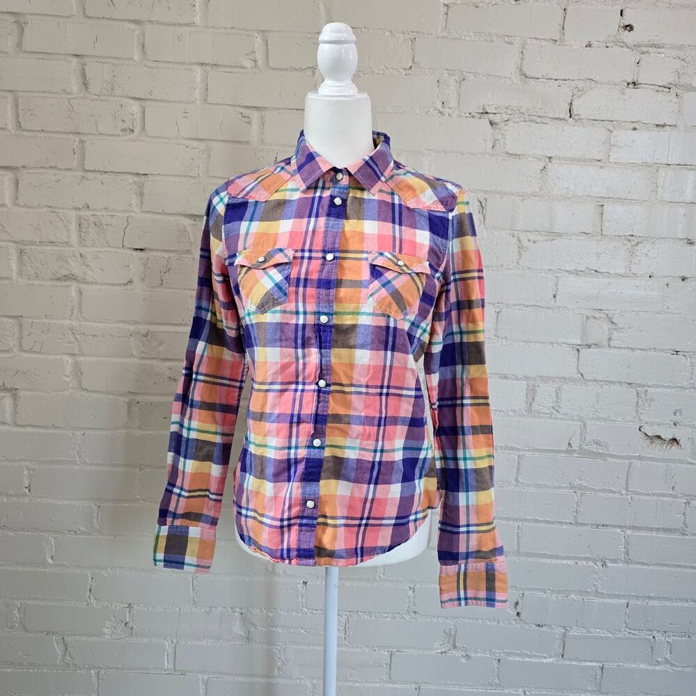 American Eagle Outfitters┃ Plaid Western Pearl Snap Shirt┃ Multi-Color Pastel